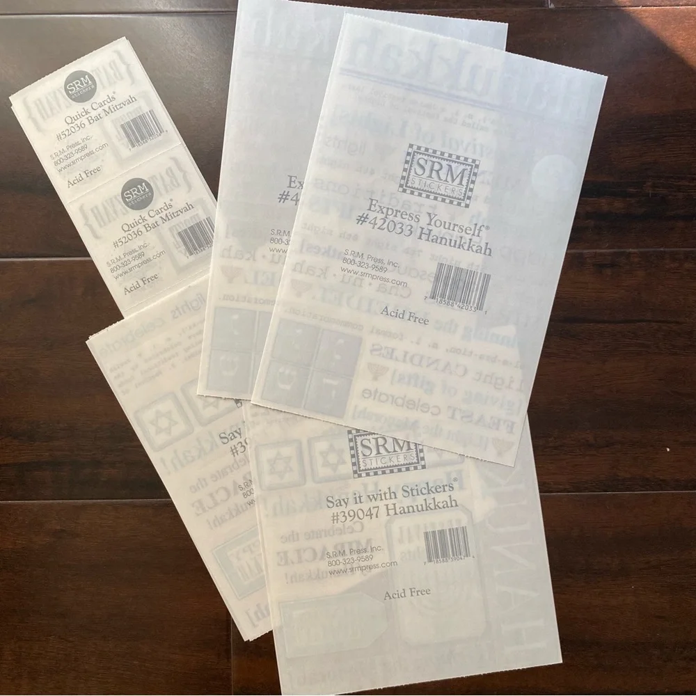 NEW *Lot of 8* SRM STICKERS HANUKKAH Themed Clear Sentiments